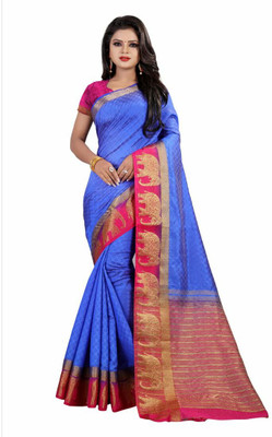 manish Woven Chanderi Cotton Blend Saree(Blue)