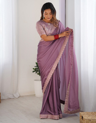 Satrani Embellished, Embroidered Bollywood Georgette Saree(Purple)