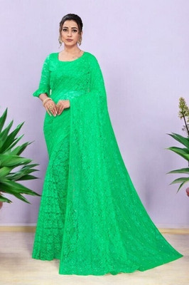 NORAFLEXx Self Design Bollywood Net Saree(Green)