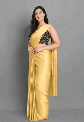 Arpita Fashion Solid/Plain Bollywood Silk Blend Saree(Gold)