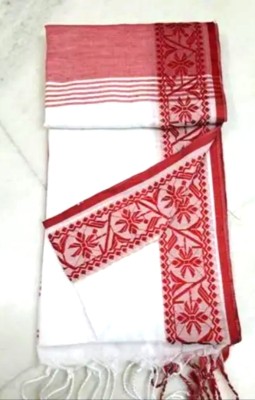 Exclusive Fashion Mart Woven Handloom Cotton Silk Saree(White, Red)