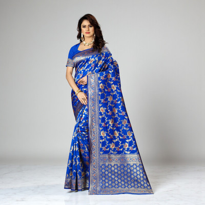 SAREEFLAME Woven Banarasi Art Silk, Cotton Silk Saree(Blue)