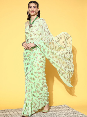 Sareemall Woven Bollywood Georgette Saree(Light Green)