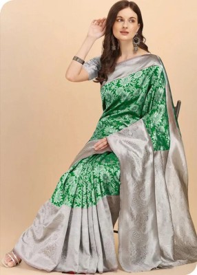 Sarvada Self Design, Woven Kanjivaram Silk Blend Saree(Green)