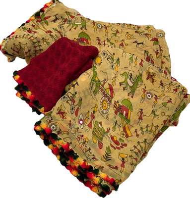 Aadimam Creation Printed Bollywood Art Silk Saree(Brown, Beige)