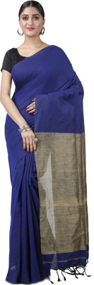 GitAsit Woven Handloom Pure Cotton Saree(Blue)