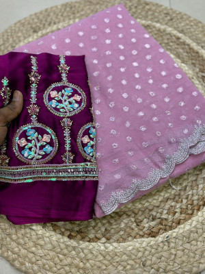 Tradivibe Embroidered Bollywood Jimmy choo Saree(Magenta)