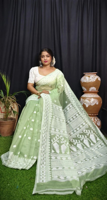 Sudipa Woven Jamdani Cotton Silk Saree(Light Green)