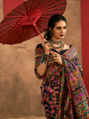 Divastri Woven Daily Wear Cotton Silk Saree(Black)