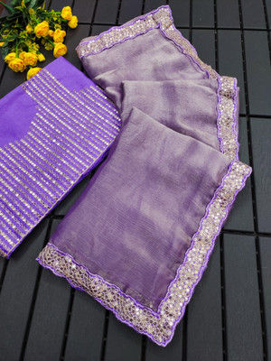TTH Self Design Bollywood Jimmy choo Saree(Purple)