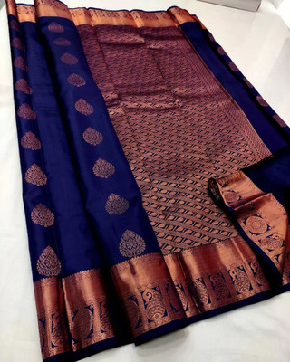 RASVRITI Printed Kanjivaram Pure Silk, Art Silk Saree(Blue)