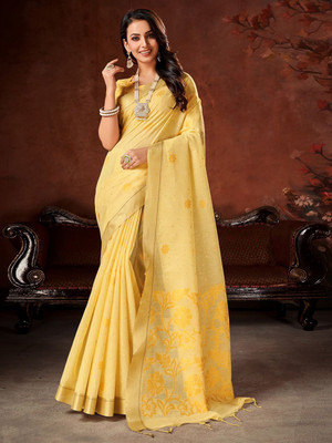 Sangria Woven Daily Wear Cotton Blend Saree(Yellow)
