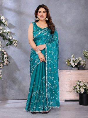 mahadevfashionx Embroidered Bollywood Jimmy choo Saree(Light Blue)