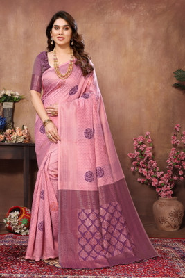 KITKET FASHION Self Design Banarasi Cotton Blend Saree(Pink)
