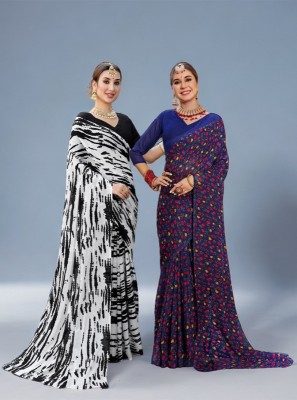 sagarika Printed Daily Wear Georgette Saree(Pack of 2, Blue)