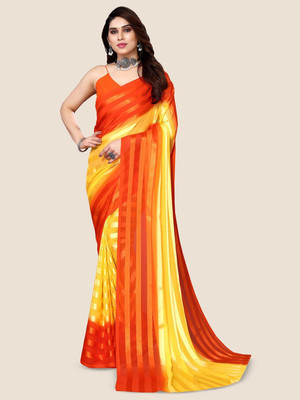 Moda Rapido Striped Daily Wear Satin Saree(Orange)