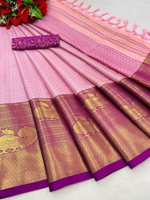 Divastri Striped Bollywood Cotton Silk Saree(Pink)