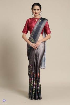 SareeFactory Animal Print, Digital Print, Floral Print, Graphic Print, Printed Bollywood Crepe, Satin Saree(Black)