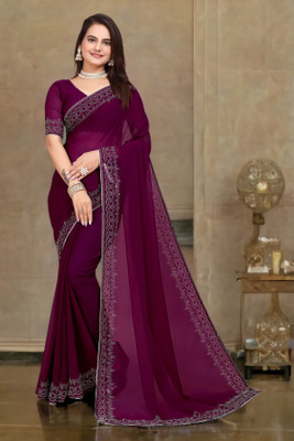 Divastri Solid/Plain Bollywood Georgette Saree(Purple, Silver)