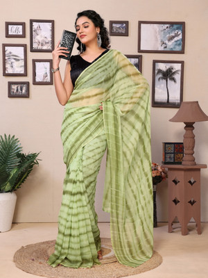 GOLDOLL FAB Digital Print Leheria Georgette Saree(Light Green)