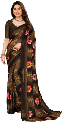 NIRMOHIFASHION Printed Bollywood Georgette Saree(Brown)