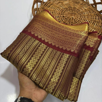 Haniya creation Woven Banarasi Art Silk Saree(Brown)