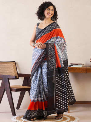 Tasrika Printed Pre Draped Saree Cotton Blend Saree(Grey)