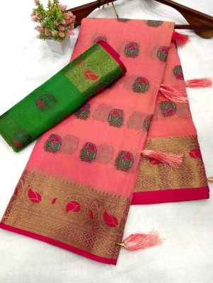 AARAANA Woven, Self Design Kanjivaram Pure Cotton Saree(Pink)