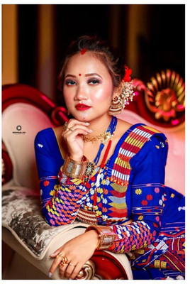 Tech Twins Woven Mekhela Chador Silk Blend Saree(Blue)