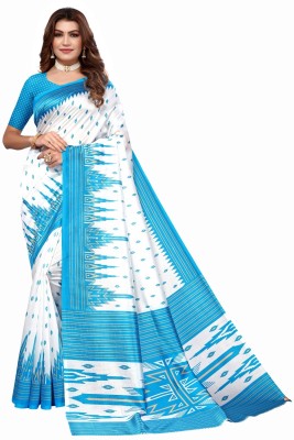 Grubstaker Printed Assam Silk Art Silk Saree(Light Blue)