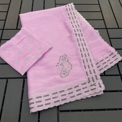 VarniRaaj Fashion Embellished, Applique Bollywood Pure Silk Saree(Purple)