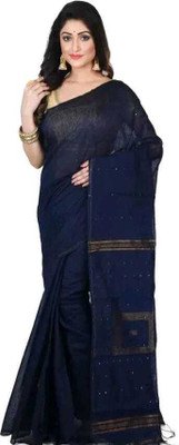 Maa laxmi saree center Printed Tant Pure Cotton Saree(Dark Blue)