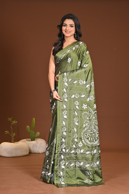 Ramshyam Collection Woven Handloom Silk Blend Saree(Green)