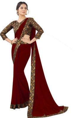 Rashiklal & Co. Solid/Plain Bollywood Georgette Saree(Maroon)