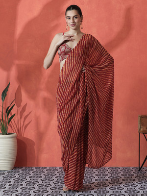 Sangria Printed Daily Wear Georgette Saree(Red)