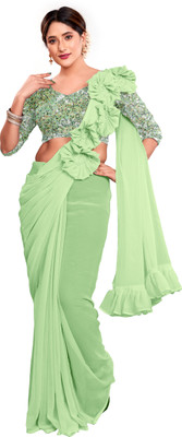 LD CREATION Self Design, Solid/Plain Bollywood Georgette Saree(Light Green)