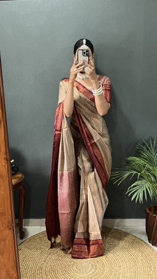 MM VENTURE Woven Banarasi Silk Blend Saree(Beige)