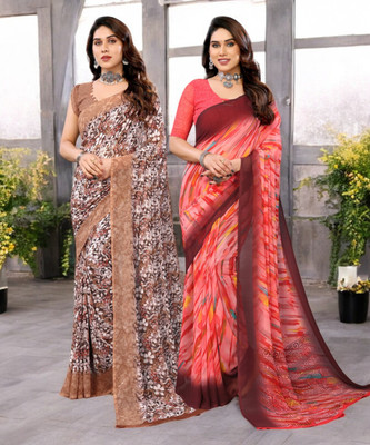 Divastri Printed Bollywood Georgette Saree(Pack of 2, Multicolor)