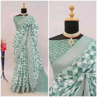 TOPPA Printed Bollywood Cotton Linen Saree(Multicolor)
