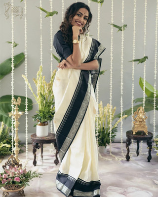 CENTURY CREATION Self Design Banarasi Art Silk Saree(White)