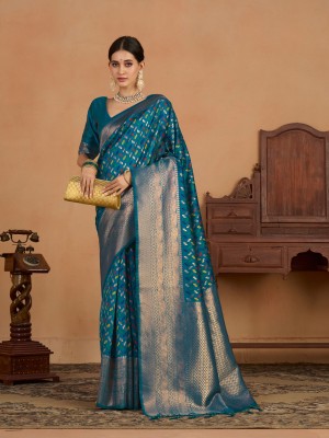 MIMOSA Paisley Mysore Art Silk Saree(Blue)