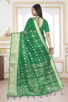 KOTHARI LGF Polka Print Bandhani Organza Saree(Dark Green)