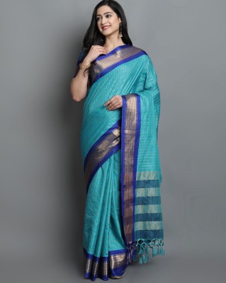 Fashion Club Collection Self Design, Checkered Bollywood Cotton Silk Saree(Blue)