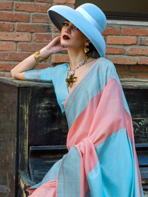 Sareemall Woven Banarasi Silk Blend Saree(Orange)