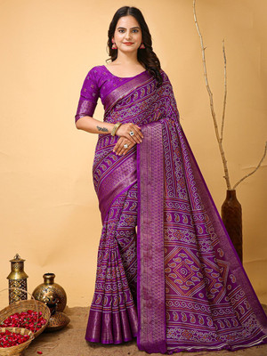 Anouk Rustic Printed Bandhani Silk Blend Saree(Purple)