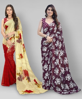 kashvi sarees Floral Print Daily Wear Georgette Saree(Pack of 2, Pink, Beige, Brown)