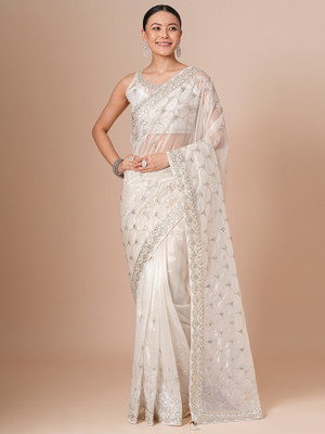 Sareemall Embellished Bollywood Net Saree(White)