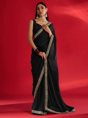 Sareemall Embellished Bollywood Satin Saree(Black)