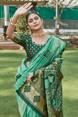 ANIRAV Woven Banarasi Art Silk Saree(Blue)