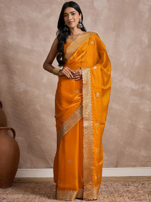 Sareemall Embellished Bollywood Chiffon Saree(Mustard)